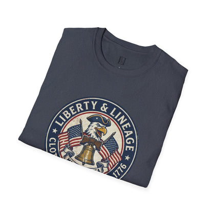 L&L T-Shirt - Vintage Colonial Eagle Patch + Flags + Liberty Bell