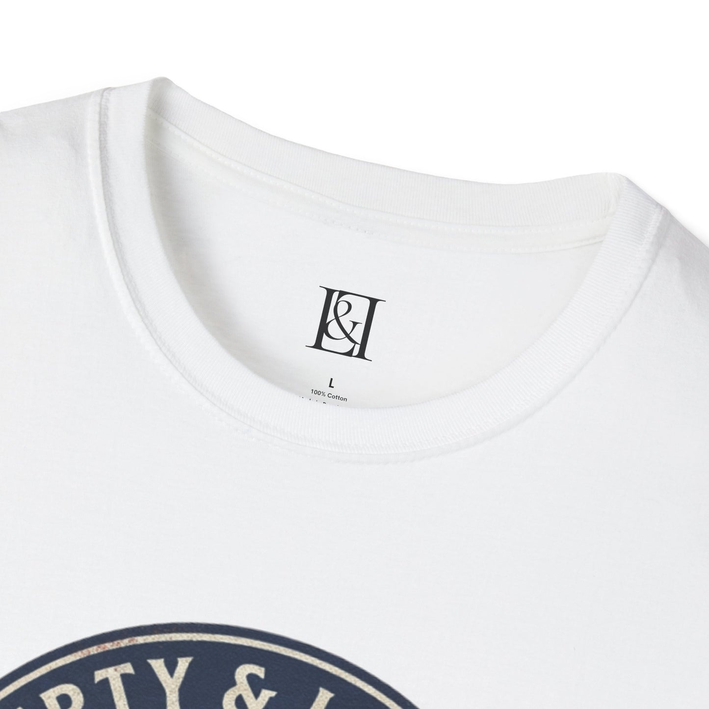 L&L T-Shirt - Vintage Colonial Eagle Patch + Flags + Liberty Bell