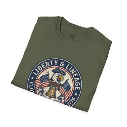 L&L T-Shirt - Vintage Colonial Eagle Patch + Flags + Liberty Bell