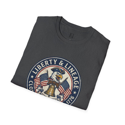L&L T-Shirt - Vintage Colonial Eagle Patch + Flags + Liberty Bell