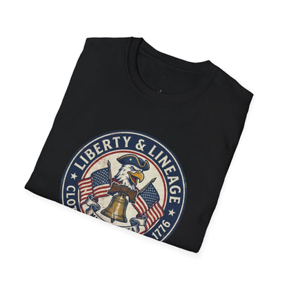 L&L T-Shirt - Vintage Colonial Eagle Patch + Flags + Liberty Bell