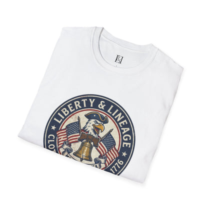 L&L T-Shirt - Vintage Colonial Eagle Patch + Flags + Liberty Bell